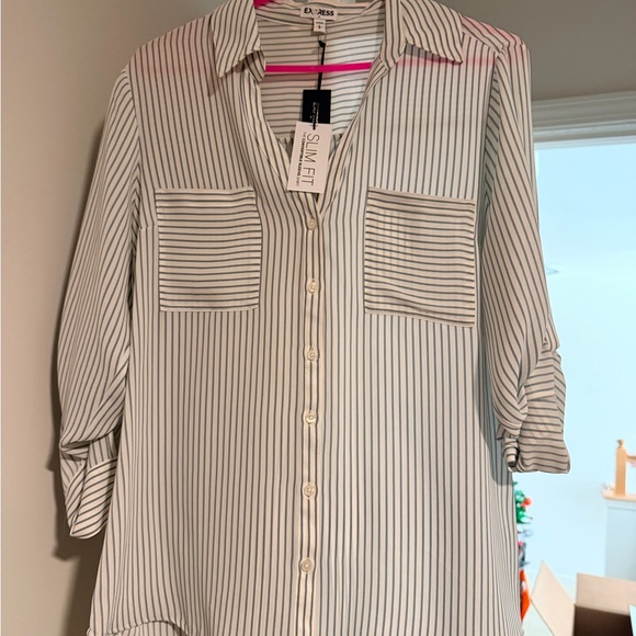 Express Tops - Express Gray and White Striped Shirt